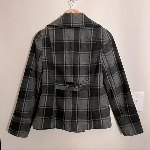 Old Navy Black & Gray Plaid Pea Coat Jacket, Sz S - Picture 4 of 4